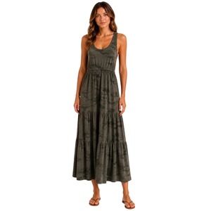 Sundry for Evereve Camo Tiered Maxi Dress Green Modal Racerback‎ Size 1 Small